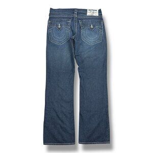 True Religion Jeans Mens 33x31 Blue Straight Flap Pockets Dark Wash Denim